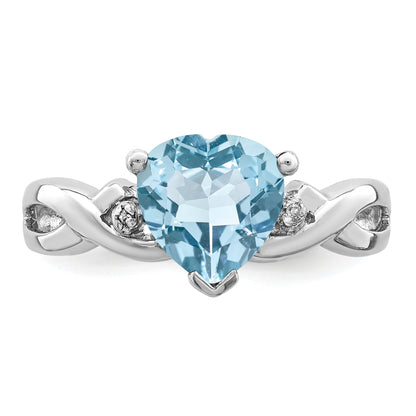 Sterlingsilber Rhodiniert Diamant & Lt Schweizer Bt Herz Ring