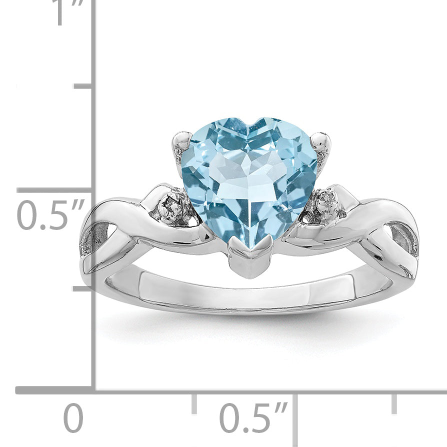 Sterlingsilber Rhodiniert Diamant & Lt Schweizer Bt Herz Ring