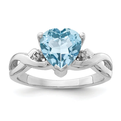 Sterlingsilber Rhodiniert Diamant & Lt Schweizer Bt Herz Ring