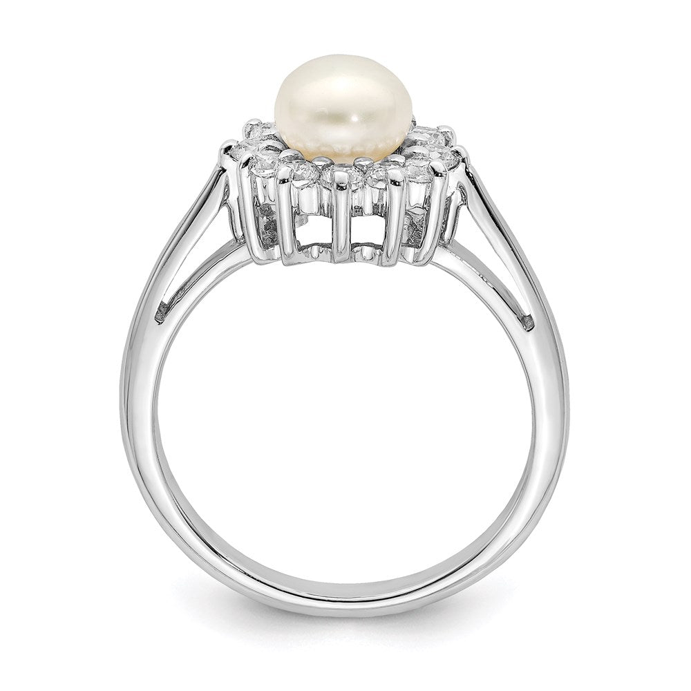 Sterlingsilber Rhodiniert Zirkonia und Fw Zuchtperle Ring