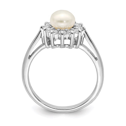 Sterlingsilber Rhodiniert Zirkonia und Fw Zuchtperle Ring