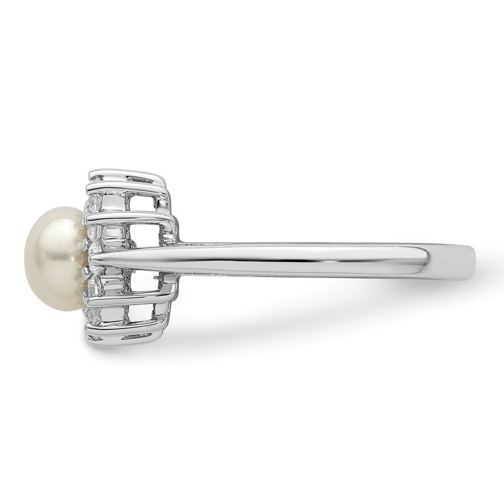 Sterlingsilber Rhodiniert Zirkonia und Fw Zuchtperle Ring