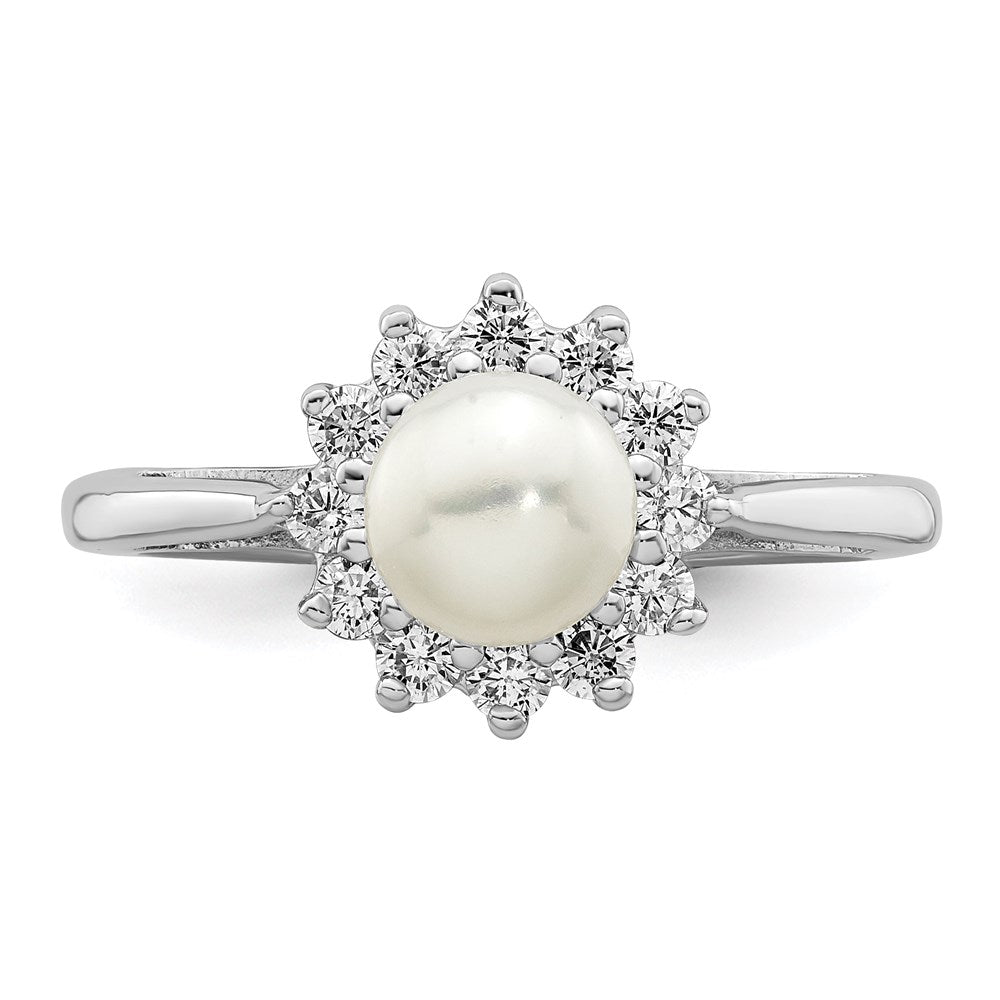 Sterlingsilber Rhodiniert Zirkonia und Fw Zuchtperle Ring