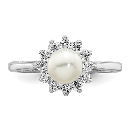 Sterlingsilber Rhodiniert Zirkonia und Fw Zuchtperle Ring