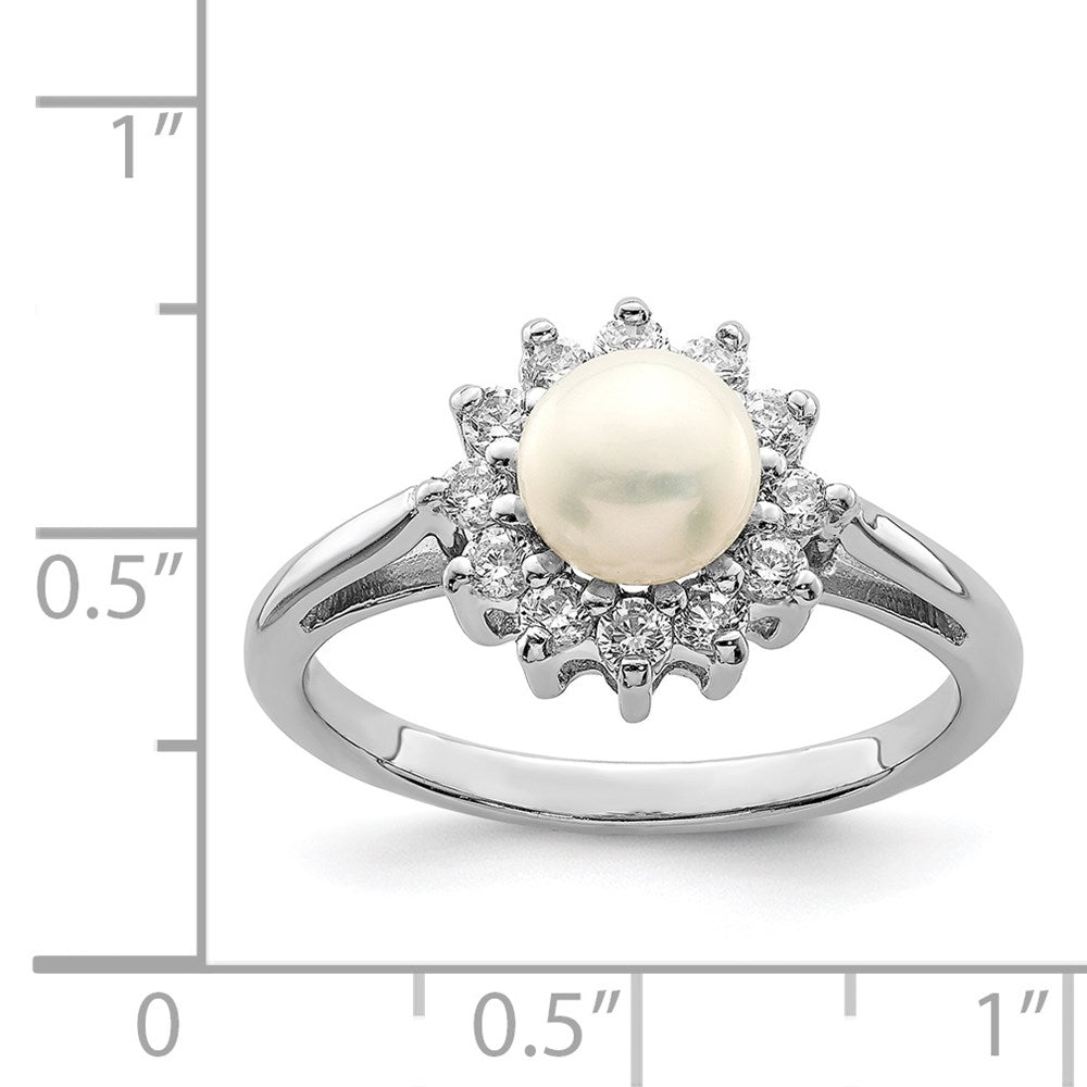 Sterlingsilber Rhodiniert Zirkonia und Fw Zuchtperle Ring