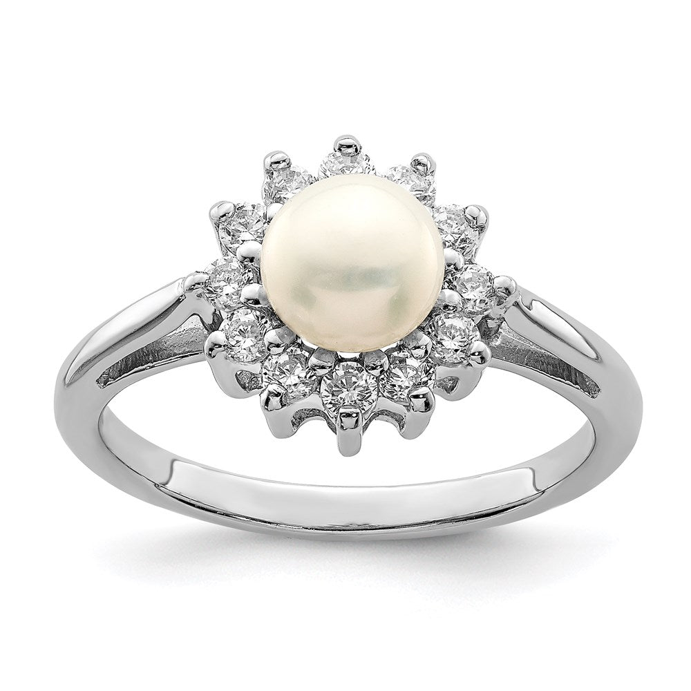 Sterlingsilber Rhodiniert Zirkonia und Fw Zuchtperle Ring