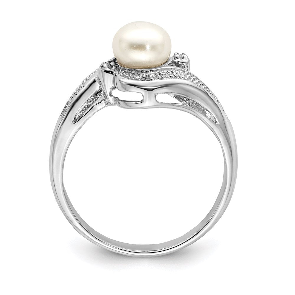 Sterlingsilber Rhodiniert Diamant und Fw Zuchtperle Ring