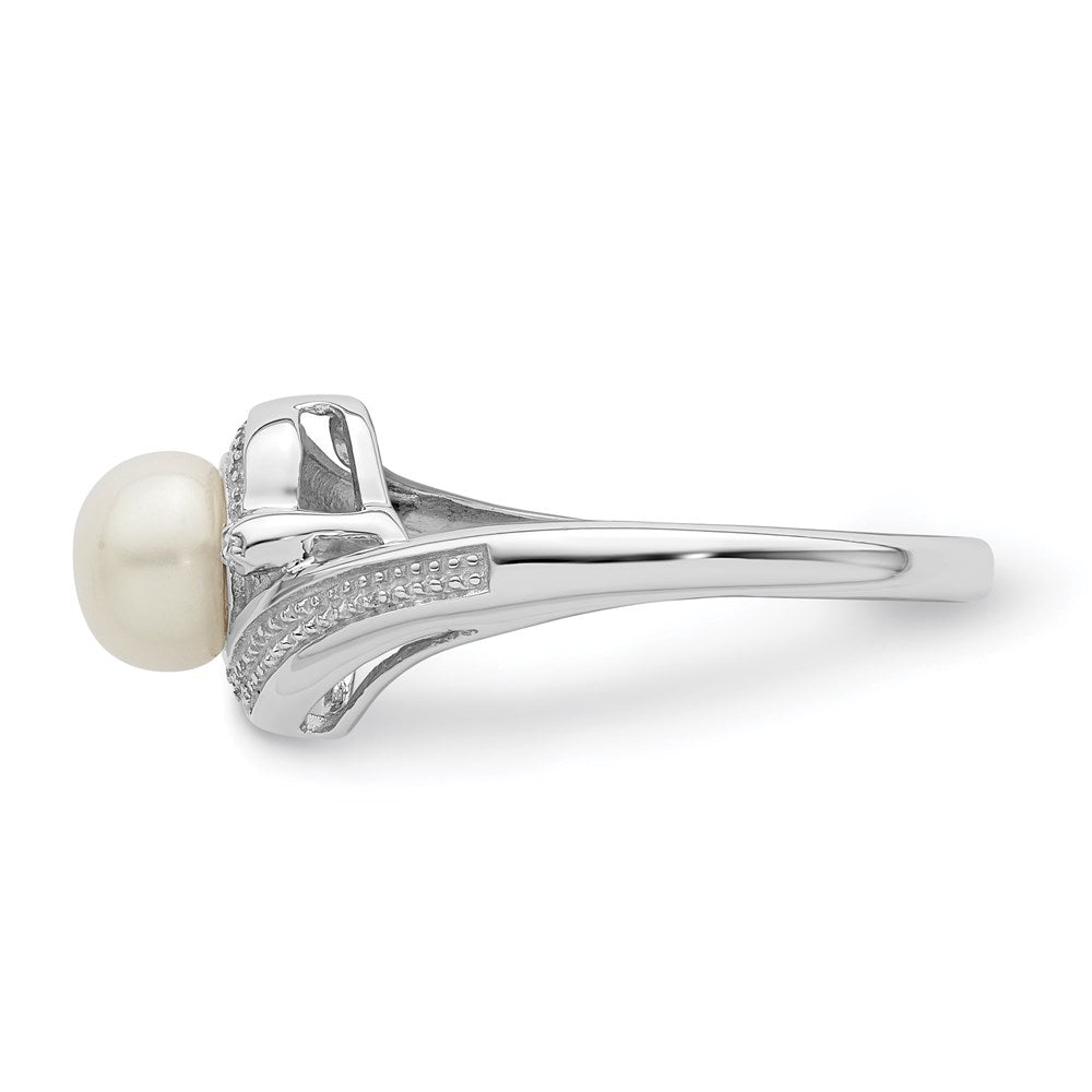 Sterlingsilber Rhodiniert Diamant und Fw Zuchtperle Ring