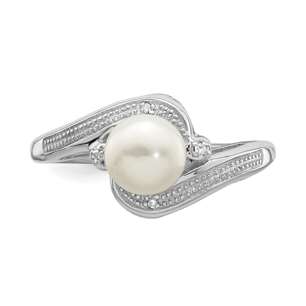 Sterlingsilber Rhodiniert Diamant und Fw Zuchtperle Ring