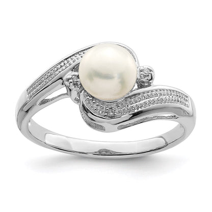 Sterlingsilber Rhodiniert Diamant und Fw Zuchtperle Ring