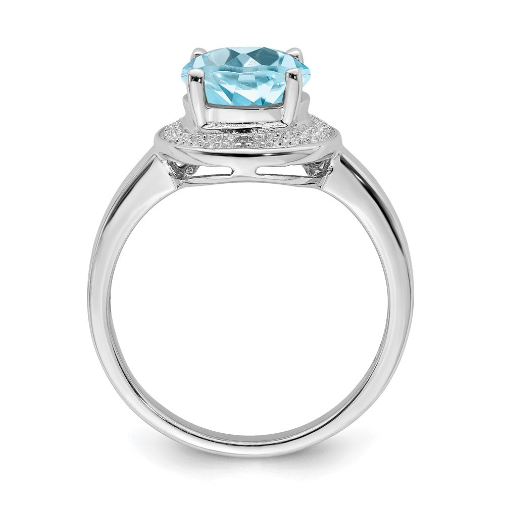 Sterlingsilber Rhodiniert Diamant & Licht Schweizer Blautopas Ring (size 8 Nur)