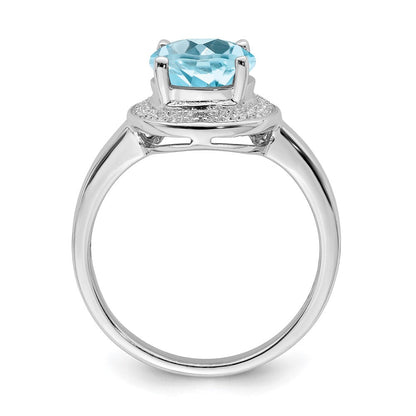 Sterlingsilber Rhodiniert Diamant & Licht Schweizer Blautopas Ring (size 8 Nur)