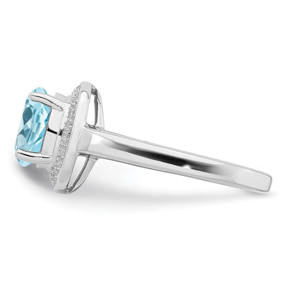 Sterlingsilber Rhodiniert Diamant & Licht Schweizer Blautopas Ring (size 8 Nur)