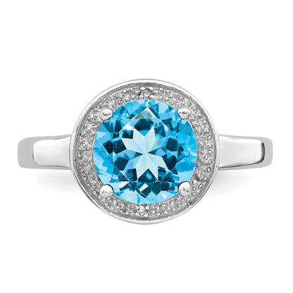 Sterlingsilber Rhodiniert Diamant & Licht Schweizer Blautopas Ring (size 8 Nur)