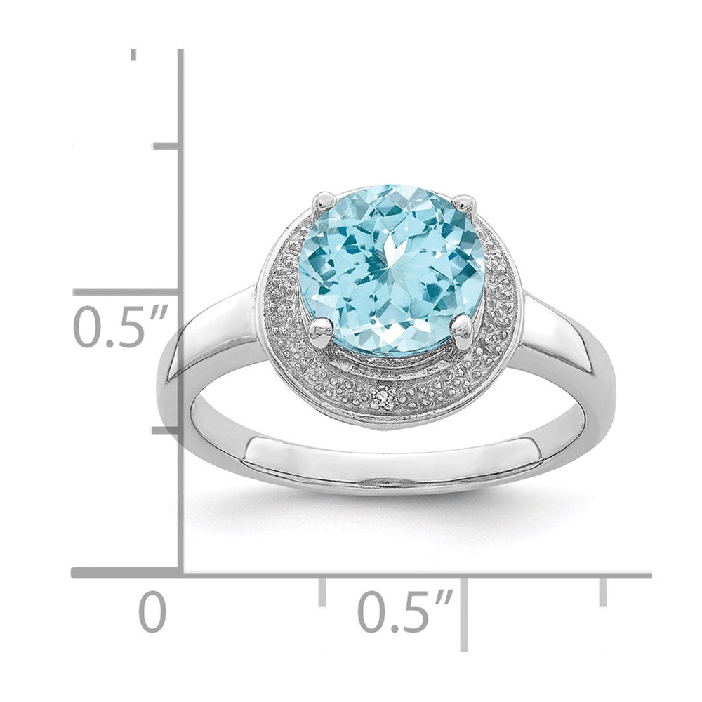 Sterlingsilber Rhodiniert Diamant & Licht Schweizer Blautopas Ring (size 8 Nur)