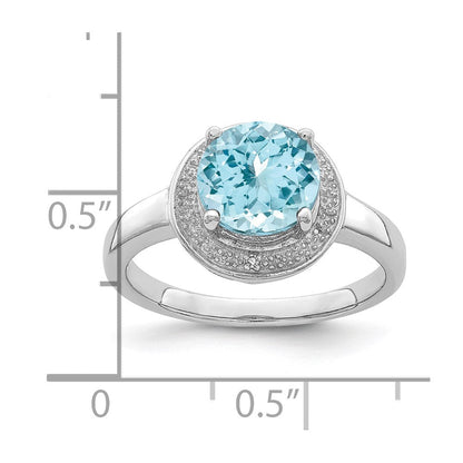 Sterlingsilber Rhodiniert Diamant & Licht Schweizer Blautopas Ring (size 8 Nur)