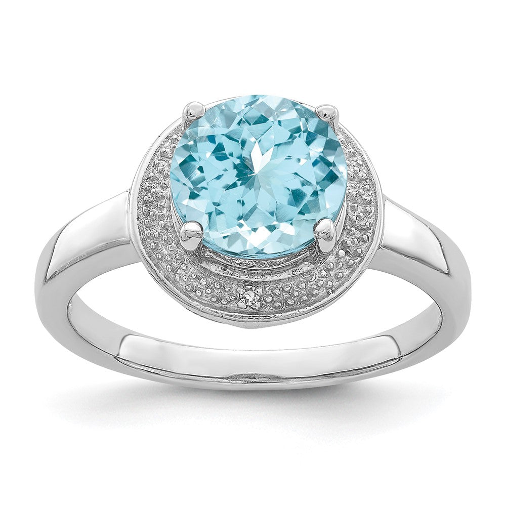 Sterlingsilber Rhodiniert Diamant & Licht Schweizer Blautopas Ring (size 8 Nur)