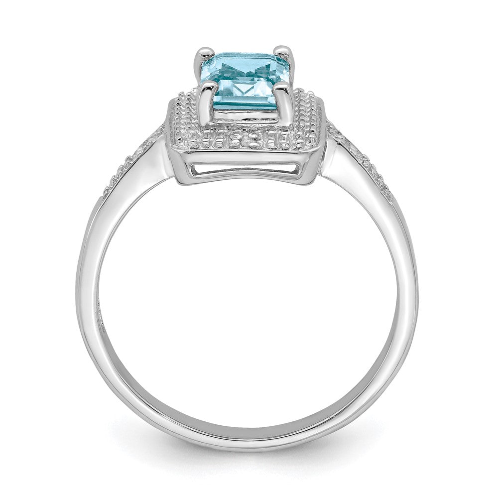 Sterlingsilber Rhodiniert Diamant & Licht Schweizer Blautopas Ring (size 9 Nur)