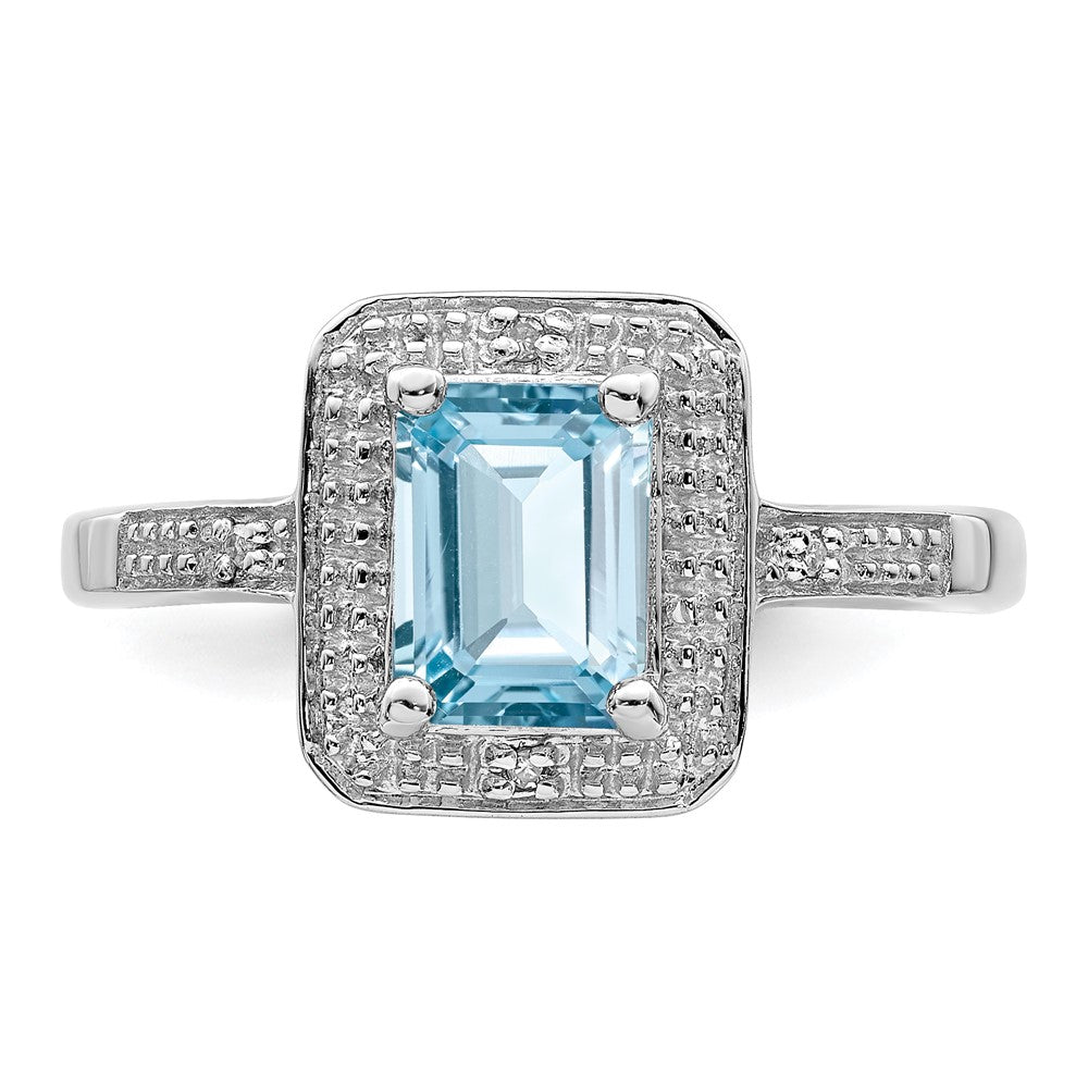 Sterlingsilber Rhodiniert Diamant & Licht Schweizer Blautopas Ring (size 9 Nur)