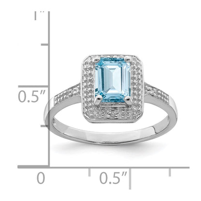 Sterlingsilber Rhodiniert Diamant & Licht Schweizer Blautopas Ring (size 9 Nur)