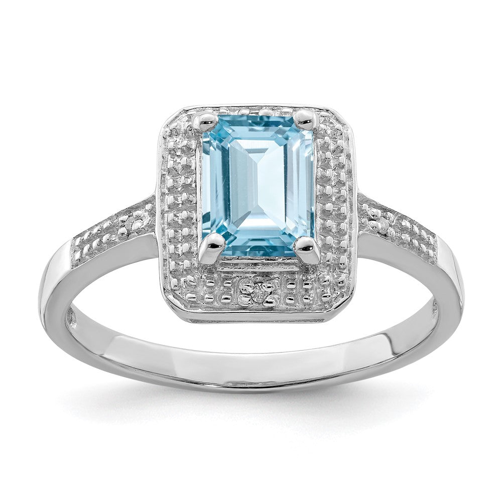 Sterlingsilber Rhodiniert Diamant & Licht Schweizer Blautopas Ring (size 9 Nur)
