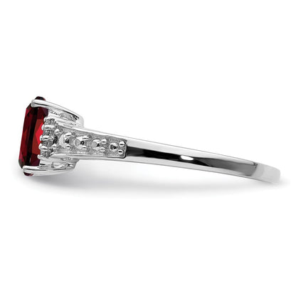 Sterlingsilber Rhodiniert Diamant und Granat Kissen Ring (size 9 Nur)