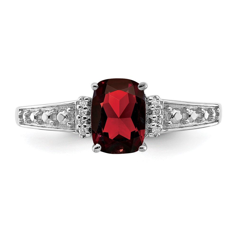 Sterlingsilber Rhodiniert Diamant und Granat Kissen Ring (size 9 Nur)