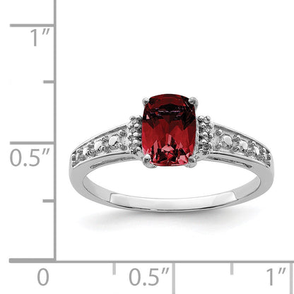 Sterlingsilber Rhodiniert Diamant und Granat Kissen Ring (size 9 Nur)