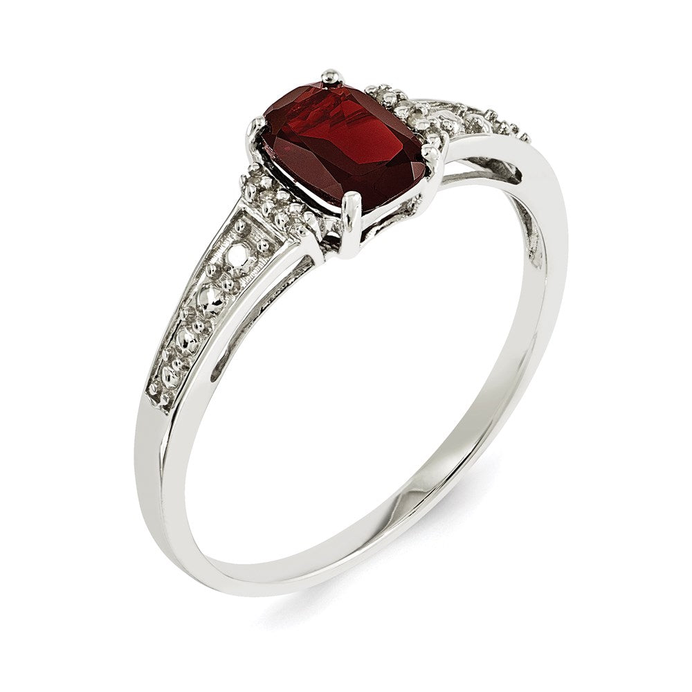 Sterlingsilber Rhodiniert Diamant und Granat Kissen Ring (size 9 Nur)