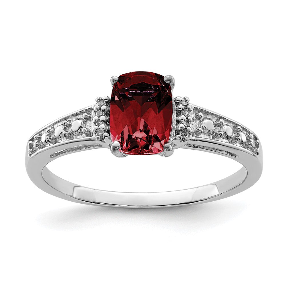 Sterlingsilber Rhodiniert Diamant und Granat Kissen Ring (size 9 Nur)