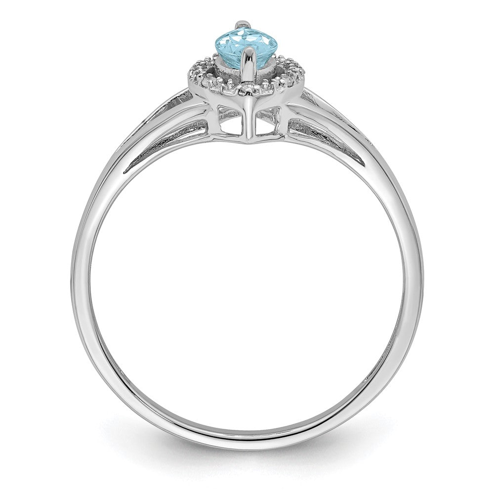 Sterlingsilber Rhodiniert Diamant & Aquamarin Marquise Ring