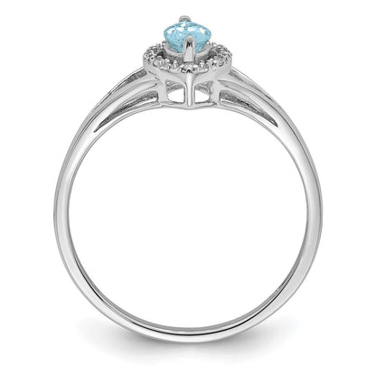 Sterlingsilber Rhodiniert Diamant & Aquamarin Marquise Ring