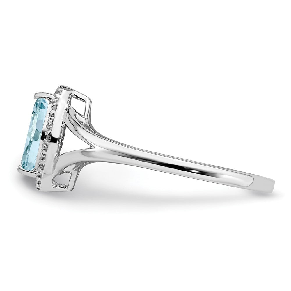 Sterlingsilber Rhodiniert Diamant & Aquamarin Marquise Ring
