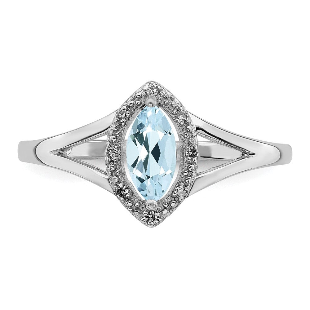 Sterlingsilber Rhodiniert Diamant & Aquamarin Marquise Ring