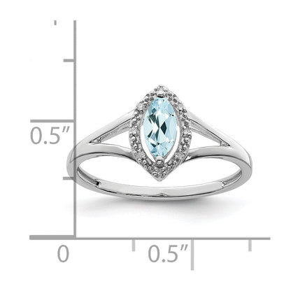 Sterlingsilber Rhodiniert Diamant & Aquamarin Marquise Ring