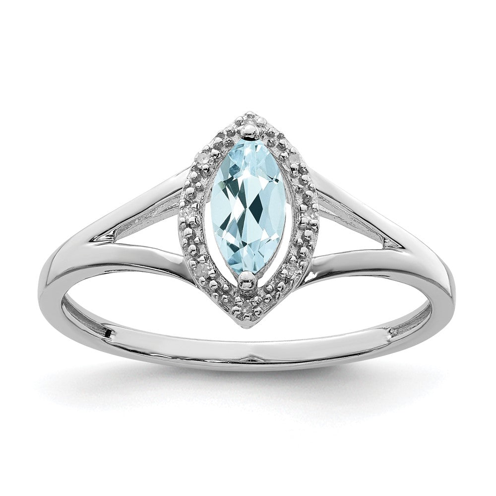 Sterlingsilber Rhodiniert Diamant & Aquamarin Marquise Ring