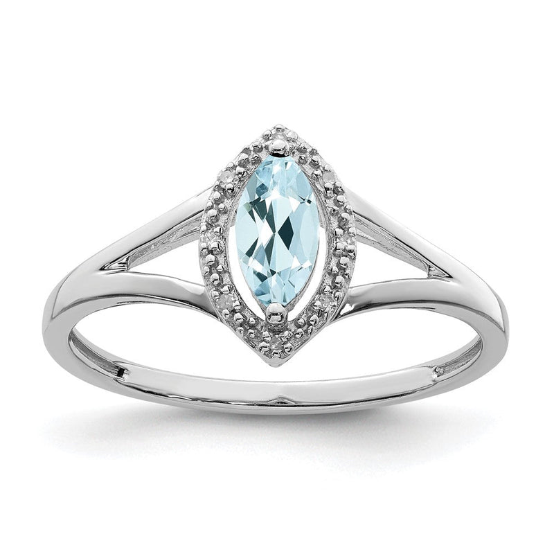 Sterlingsilber Rhodiniert Diamant & Aquamarin Marquise Ring