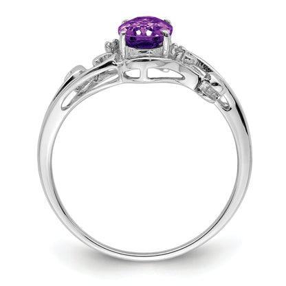 Sterlingsilber Rhodiniert Diamant und Amethyst Oval Ring