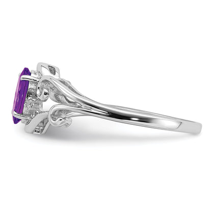 Sterlingsilber Rhodiniert Diamant und Amethyst Oval Ring