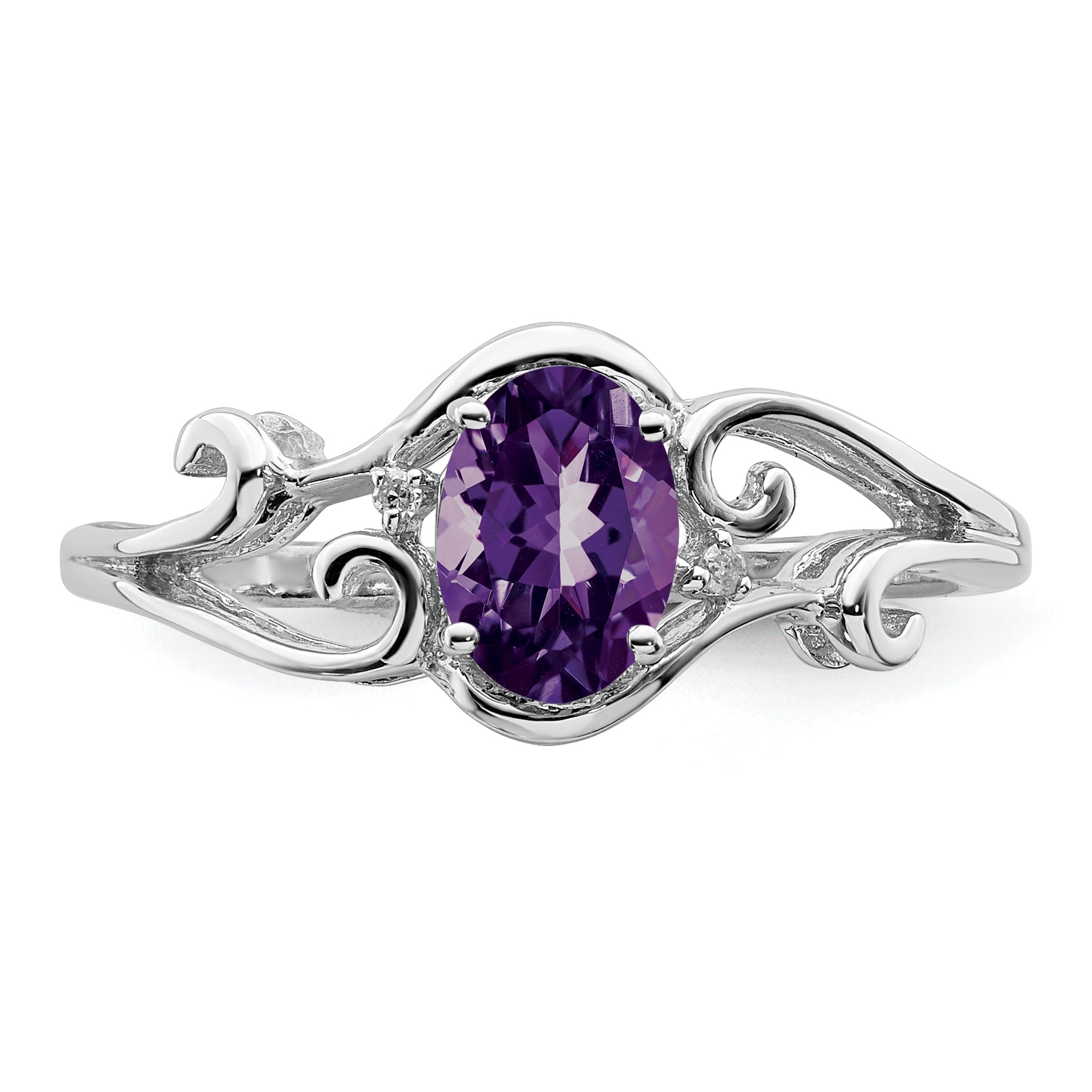 Sterlingsilber Rhodiniert Diamant und Amethyst Oval Ring