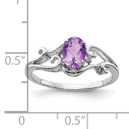 Sterlingsilber Rhodiniert Diamant und Amethyst Oval Ring