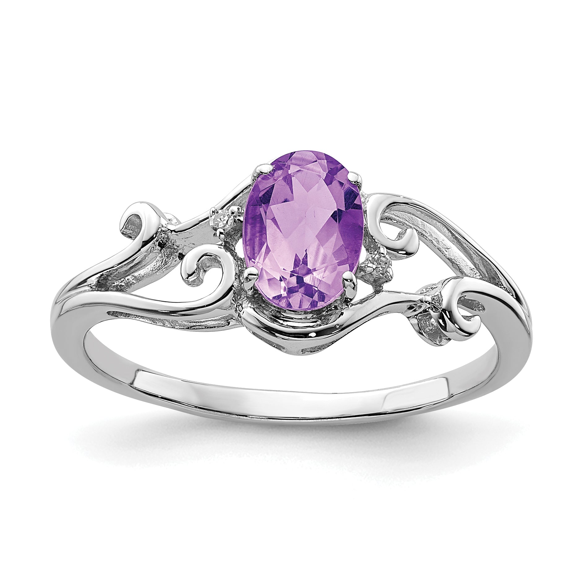 Sterlingsilber Rhodiniert Diamant und Amethyst Oval Ring