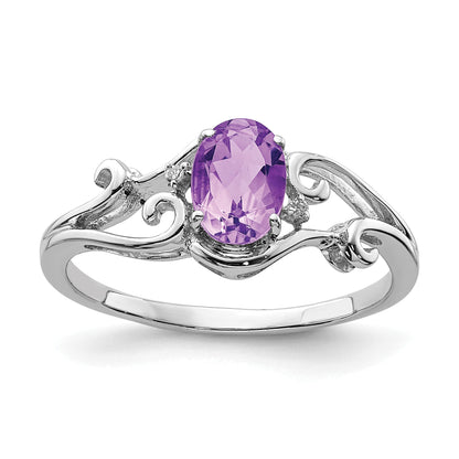Sterlingsilber Rhodiniert Diamant und Amethyst Oval Ring