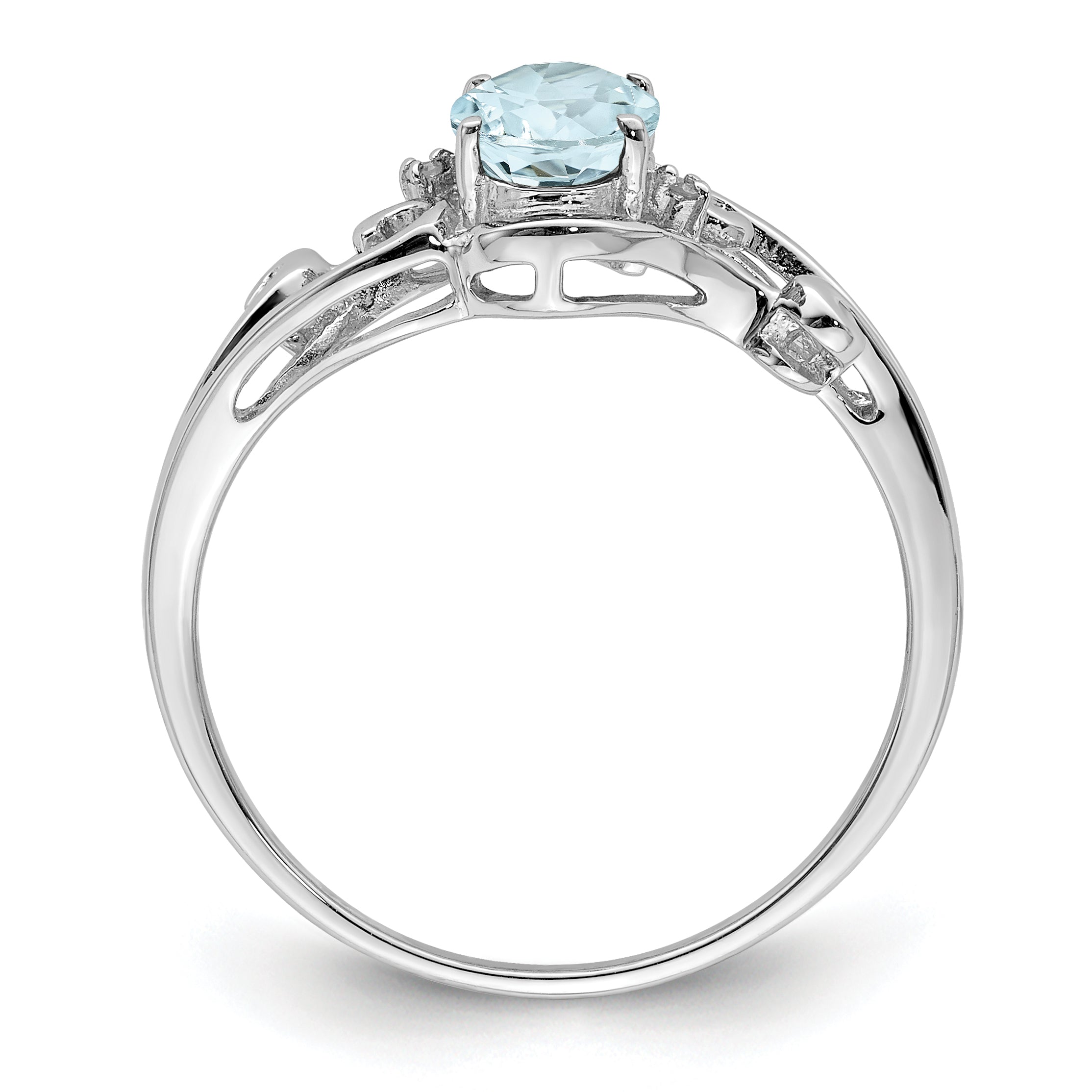 Sterlingsilber Rhodiniert Diamant & Aquamarin Oval Ring
