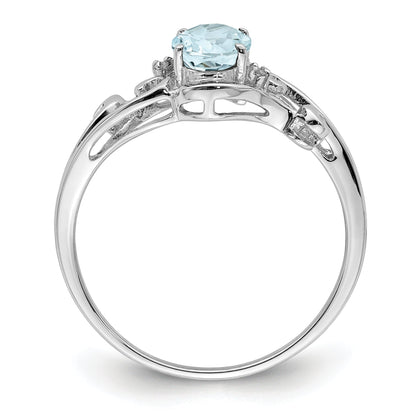 Sterlingsilber Rhodiniert Diamant & Aquamarin Oval Ring