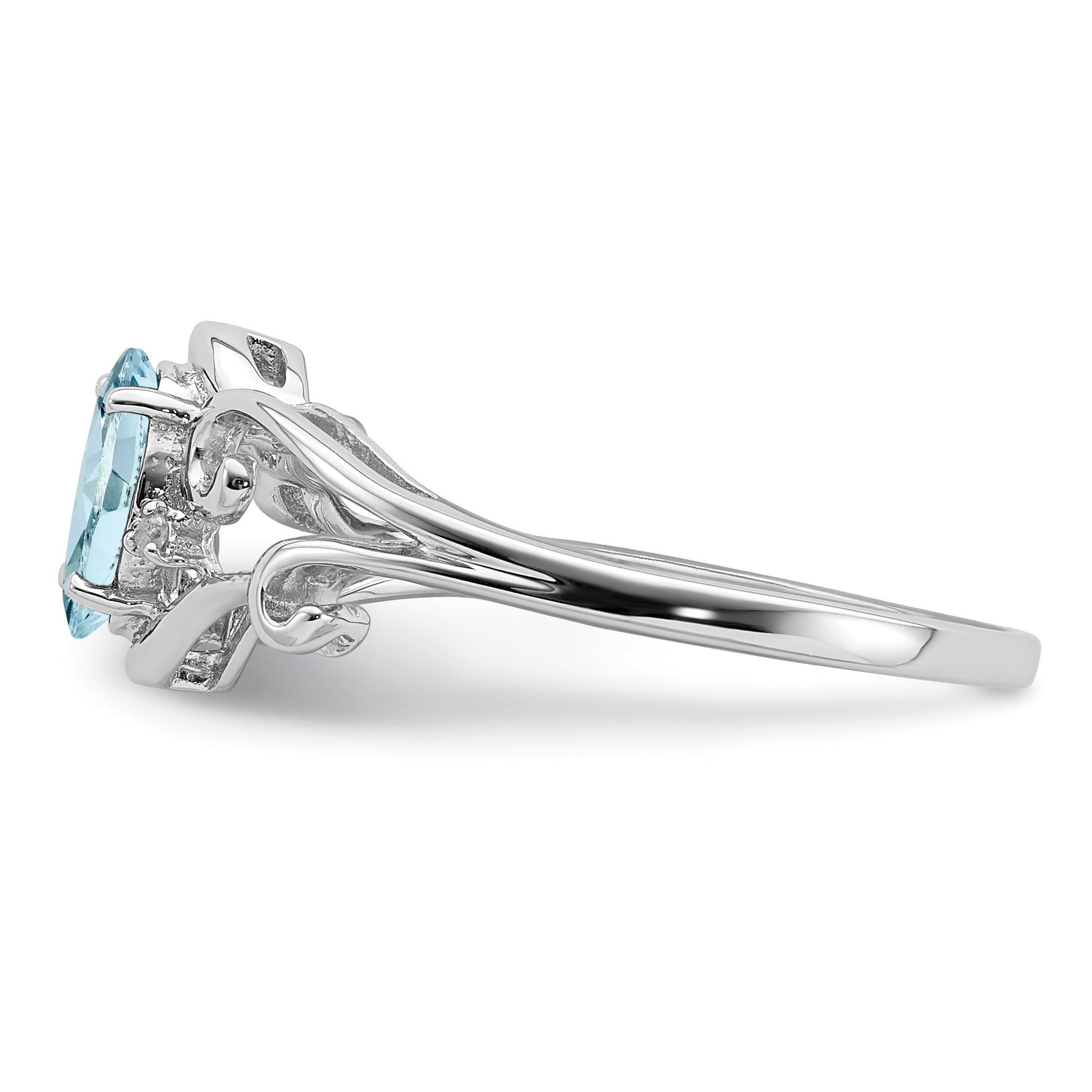 Sterlingsilber Rhodiniert Diamant & Aquamarin Oval Ring