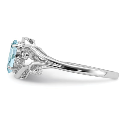 Sterlingsilber Rhodiniert Diamant & Aquamarin Oval Ring