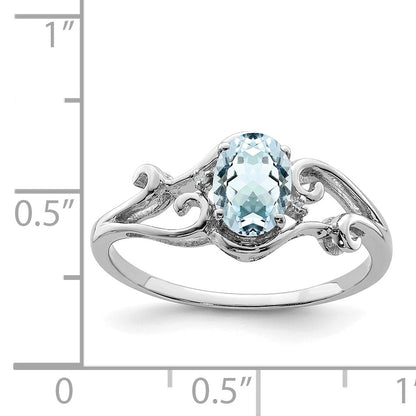 Sterlingsilber Rhodiniert Diamant & Aquamarin Oval Ring