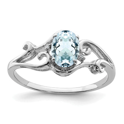 Sterlingsilber Rhodiniert Diamant & Aquamarin Oval Ring