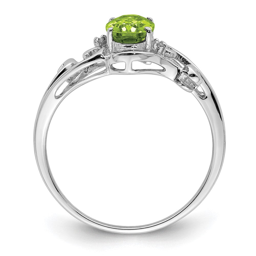 Sterlingsilber Rhodiniert Diamant und Peridot Oval Ring